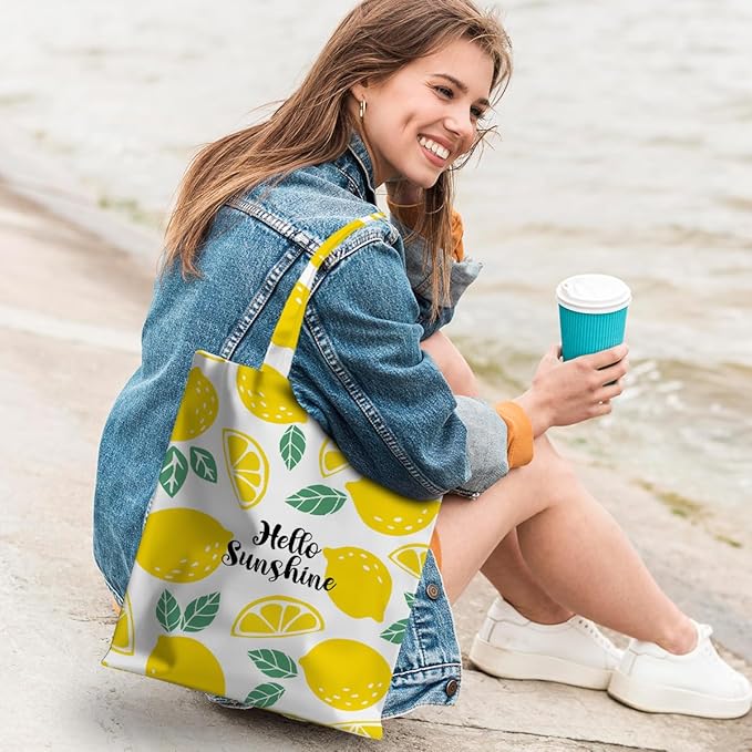 Animal Plant Tote Bag SeaTurtle Butterfly Cat Elephant Gifts Lemon Vegetable Themed Gifts Beach Bag for Camping