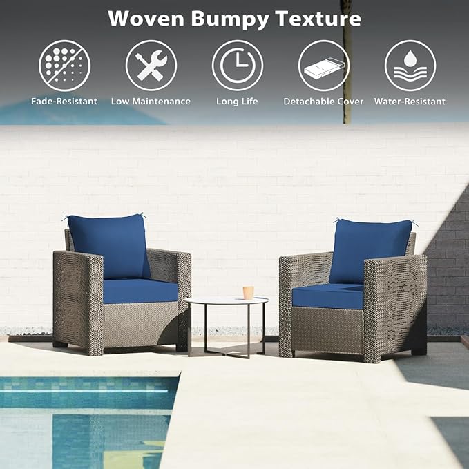 Sundale Outdoor Olefin Deep Seat Cushion, Patio Chair Cushion and Pillow, Water-Resistant Sectional Sofa Pad with Straps Dark Blue, 24 x 24 x 6 Inches