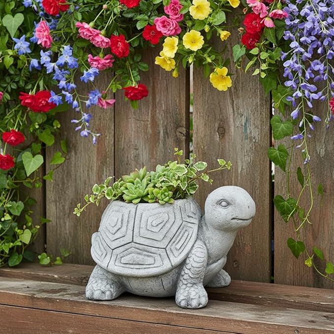 Comfy Hour 14" Turtle Planter for Indoor and Outdoor Plant, Ployresin, Spring in Garden Collection