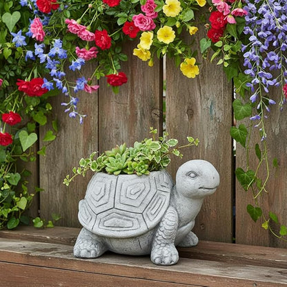 Comfy Hour 14" Turtle Planter for Indoor and Outdoor Plant, Ployresin, Spring in Garden Collection