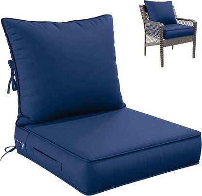 Premium Outdoor Seat Cushion Chair Cushions for Patio Furniture 24 L X 24 W X 5 H Waterproof & Fade Resistant Deep Seat and Backrest Cushion Set with Removable Covers for Chair, Sofa