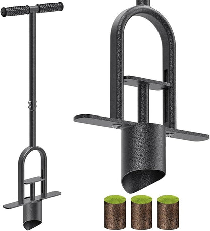 Heavy Duty Long Handled Bulb Planter Tool with Soft Rubber Grip, Garden Sod Plugger for Digging Holes, Turf Repair, Seedling Transplanting