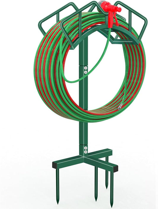 Qatsrin Super Stable Garden Hose Holder, Detachable Water Hose Holders, Hose Storage Stand Holds 150-Feet Hose, Free Standing Water Hose Holders for Outside Yard Lawn (Green)