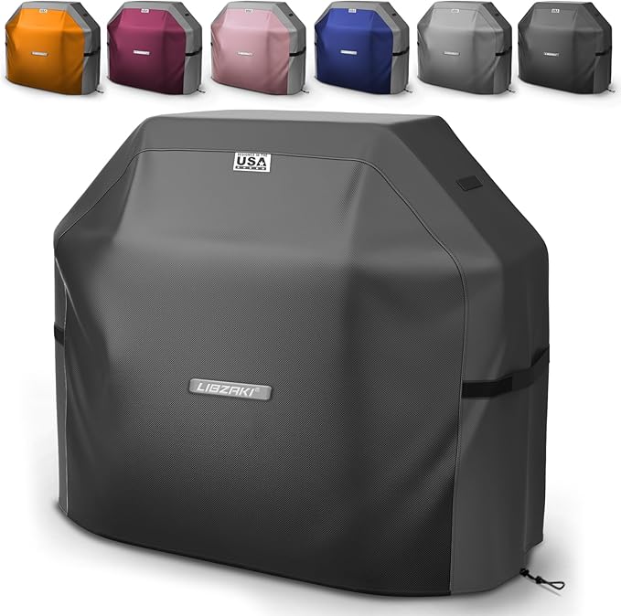 LIBZAKI Grill Cover 420D Waterproof, Weather Resistant, Rip-Proof, Anti-UV, Fade Resistant,Gas Grill Cover for Weber,Char Broil,Nexgrill Grills, etc.64 inches-Black