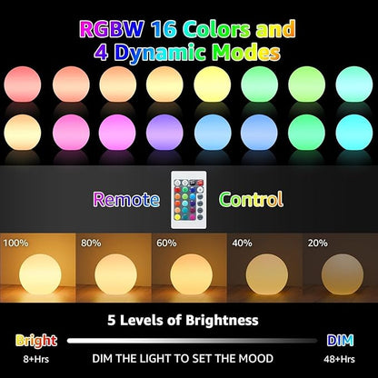 FUYO 16-inch LED Ball Lamp with Remote Rechargeable Waterproof, Glowing Globe Light 16 RGB Colors Orb Sphere for Indoor Outdoor Home Patio Pool Party Decor (White 16-inch)