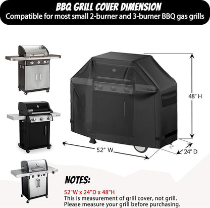 BBQ Grill Cover 52 Inch 600D BBQ Cover for Outdoor Barbecue Covers, Compatible with Genesis, Weber Models UV & Fade Resistant, All-Weather