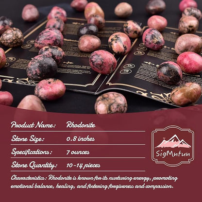 Polished Stone Set Rhodonite Crystals, 0.8" Handpicked Tumbled Gemstones Rocks, Pebbles for Reiki, Chakra, Healing, Home Decor