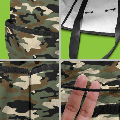 Green Camo Garden Tool Bag - Waterproof Garden Tote with 8 Pockets, Large Storage Home Organizer Gardening Tool Oxford Bag for Garden Tools Kits Holder, Ideal Outdoor Gardening Gift for Women & Men