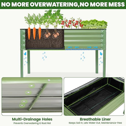 G GOOD GAIN Elevated Raised Garden Bed 2' x 4'- Galvanized Metal Planter Boxes with Legs & Drainage Holes, Outdoor Raised Bed for Backyard/Patio/Balcony for Vegetables, Flowers, Herbs, Green
