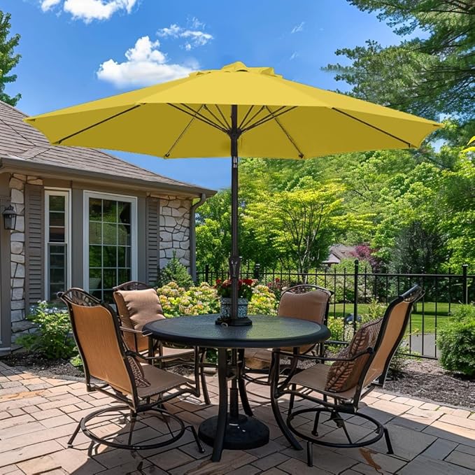 PatioKingdom 9FT Patio Outdoor Umbrella-UPF 50+ Sun Shade with Wind Vent, Push-Button Tilt & Smooth Crank Lift, Rust-Resistant Fiberglass Frame for Garden, Backyard,Yard (Yellow, 9FT)