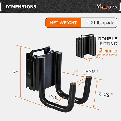 10-Pack E-Track Double Fitting J-Hooks, 2" Wide & 2" Deep Stable E Track Double J Hooks with Dual Fittings, Heavy Duty Shovel Hanger for Trailers, Trucks, Garden Tools Organizers Storage