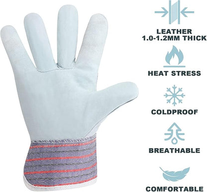 Jiuguva 24 Pairs of Work Gloves Cotton Leather Gloves Safety Cuff Gardening Work Hands with Heavy Duty Reinforced Palms Gardening for Men Women, Red and Blue