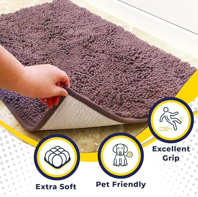 Muddy Mat® | Super Water Absorbent Door Mat Indoor, Microfiber Quick Dry Chenille Entryway Rug, Slip Resistant Front Door Mat, Indoor Mats for Entryway, Machine Washable Pet Rug, Plum 3ft x 4ft