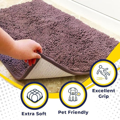 Muddy Mat® | Super Water Absorbent Door Mat Indoor, Microfiber Quick Dry Chenille Entryway Rug, Slip Resistant Front Door Mat, Indoor Mats for Entryway, Machine Washable Pet Rug, Plum 24" x 60"