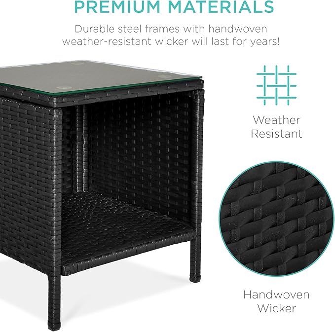 Best Choice Products 3-Piece Outdoor Wicker Conversation Bistro Set, Space Saving Patio Furniture for Garden w/Side Table - Black/Gray