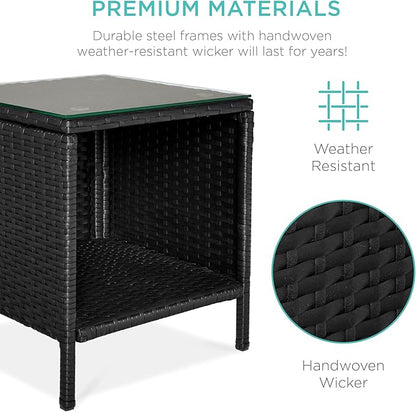 Best Choice Products 3-Piece Outdoor Wicker Conversation Bistro Set, Space Saving Patio Furniture for Garden w/Side Table - Black/Gray