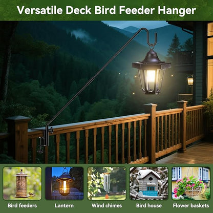 Heavy-Duty Adjustable Deck Railing Hook – 28" Rotating, Clamp-Mount Hanger for Bird Feeders, Wind Chimes & Hanging Plants (Fits Up to 2.75", 12 lbs)