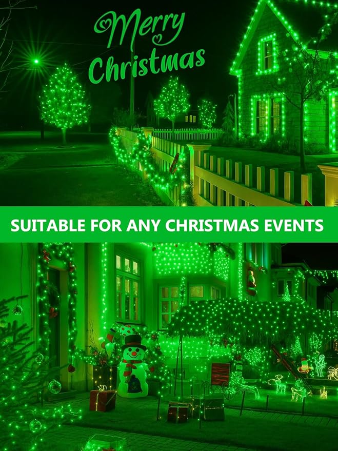 4 Pack Solar Christmas Lights Outdoor Waterproof, 132FT 400LED Solar String Lights Green Wire Fairy Lights, Solar Twinkle Lights with 8 Lighting Modes for Xmas Garden Decorations (Green)
