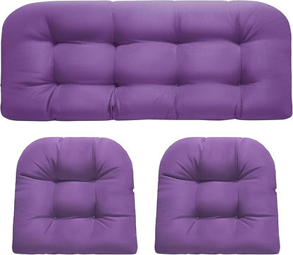 DANGHOOGY Wicker Chair Cushions, Waterproof Outdoor Loveseat Cushions for Patio Furniture, 3 Pieces Wicker Furniture Cushions, 1 Loveseat and 2 U-Shaped Cushions, Purple