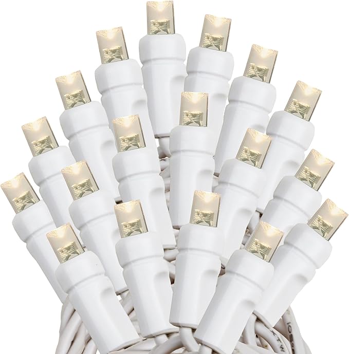 Novelty Lights 100 Light Solar Powered LED Outdoor Mini Light String, 50 Feet on White Wire, Warm White 5mm Bulbs, Automatic Dusk to Dawn Operation