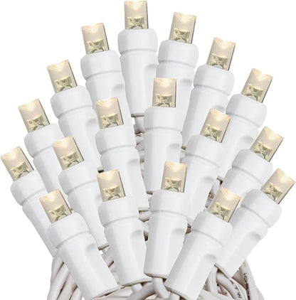 Novelty Lights 100 Light Solar Powered LED Outdoor Mini Light String, 50 Feet on White Wire, Warm White 5mm Bulbs, Automatic Dusk to Dawn Operation