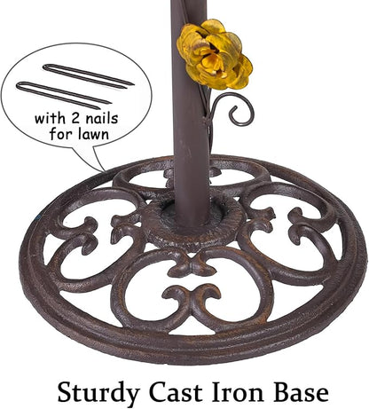Metal Bird Bath and Feeder for Outdoors, Freestanding 39.4" H 2-in-1 Birdbaths with Cast Iron Pedestal, Retro Vine Shaped Standing Combo for Outside Garden Patio Porch