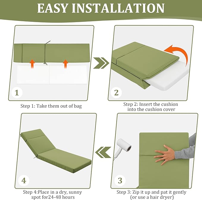 Chaise Lounge Cushion for Outdoor Furniture, Waterproof Fade and Tear Resistant Lounge Deck Chair Cushions for Patio Lawn Pool Resort Hotel
