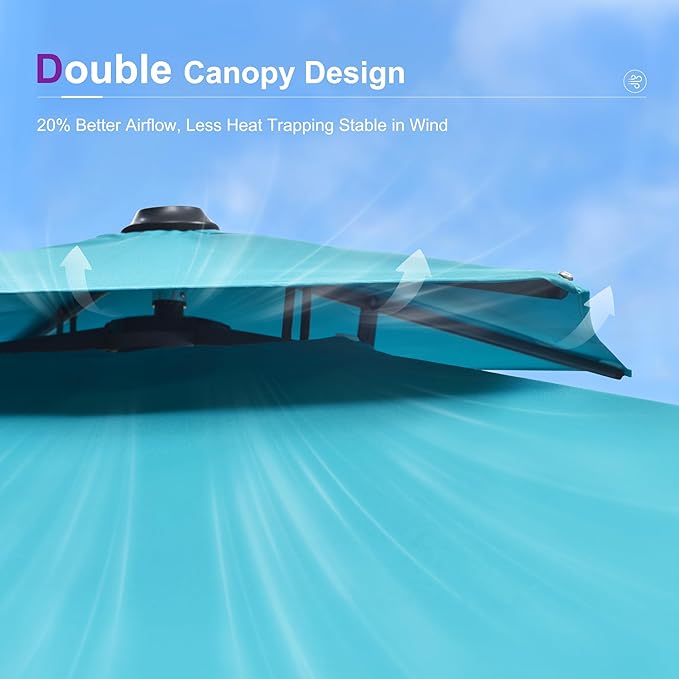 PURPLE LEAF 12FT Cantilever Outdoor Umbrellas Large Patio Umbrella Hanging Double Top Square Offset Umbrella with 360°Rotation Tilting Umbrella Outdoor Patio, Turquoise Blue