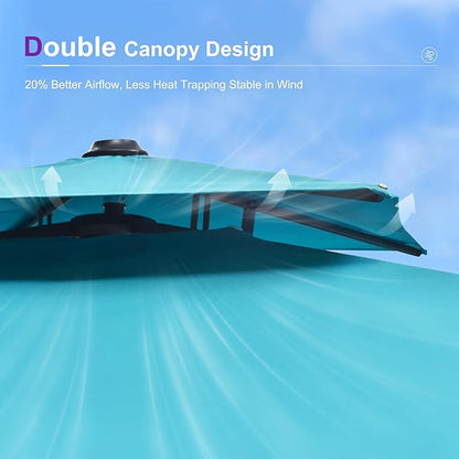 PURPLE LEAF 12FT Cantilever Outdoor Umbrellas Large Patio Umbrella Hanging Double Top Square Offset Umbrella with 360°Rotation Tilting Umbrella Outdoor Patio, Turquoise Blue