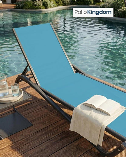 Patio Chaise Lounge Chairs Set of 6, All-Weather Aluminum Pool Loungers for Outside, 5-Position Adjustable Sunbathing Chairs for Tanning, Stackable for Backyard, Poolside, Sky Blue