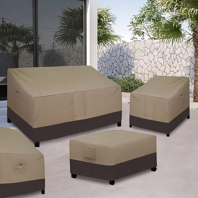 Easy-Going Patio Coffee Table Cover Small Outdoor Rectangular Table Cover, UV Resistant Waterproof Patio Furniture Cover (42"Lx24"Wx16"H, Camel/Dark Brown)