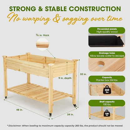 Idzo Raised Garden Bed with Legs, Durable Elevated Garden Box with Wax Oil Coated, 48x24x32in Wood Planter with Big Planter Box Load Up to 260 Pounds, Ergonomic Height for Convenient Plants Care