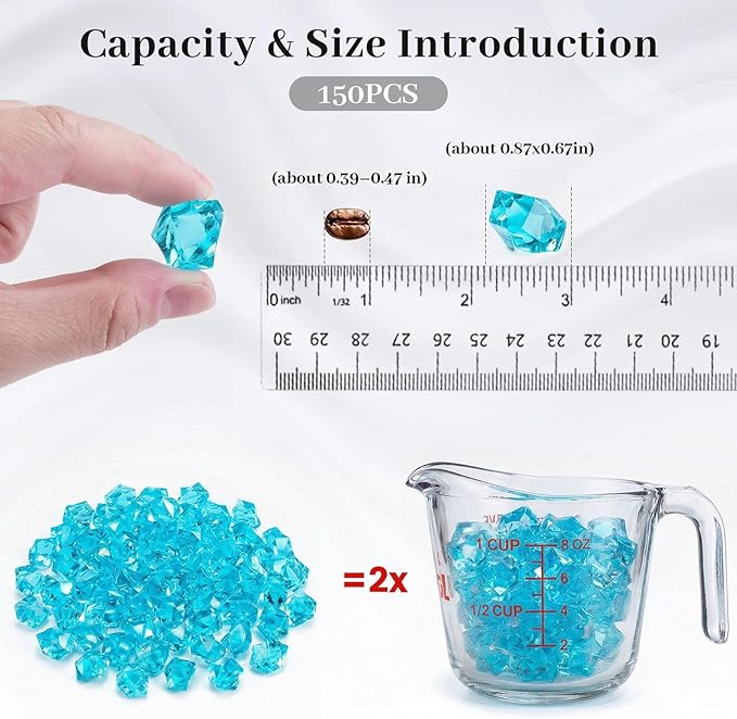 DomeStar 150PCS Light Blue Fake Ice Rocks Vase Fillers, Aquarium Gravels Small Stones for Fish Tanks Decorations Home Table Scatter