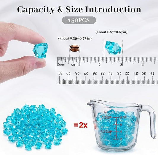 DomeStar 150PCS Light Blue Fake Ice Rocks Vase Fillers, Aquarium Gravels Small Stones for Fish Tanks Decorations Home Table Scatter