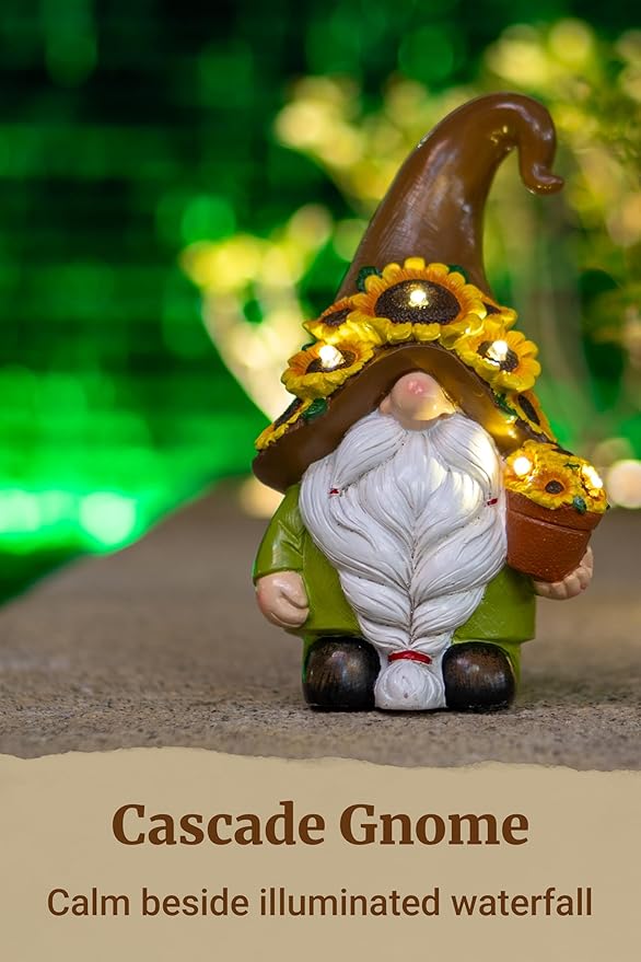 Solar Garden Gnome Statue, 7.67 Inch Resin Gnome Outdoor Decor for Yard, Backyard, Patio, Porch, Lawn; Garden Decor, Gnome Gifts, Birthday Gifts for Grandma Mom Women