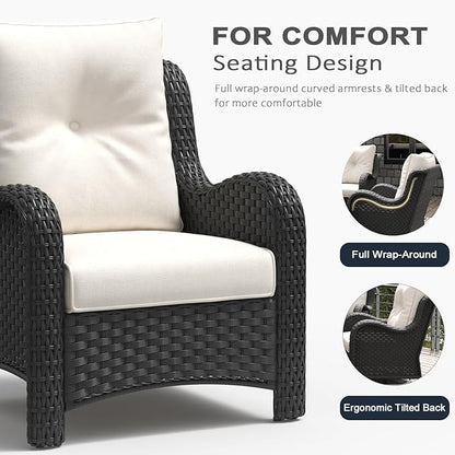 LayinSun 7 Pieces Outdoor Patio Furniture Set with Fire Pit Table, Rattan Wicker Sectional Chairs Sets with Ottomans, Single Chairs and Coffee Table