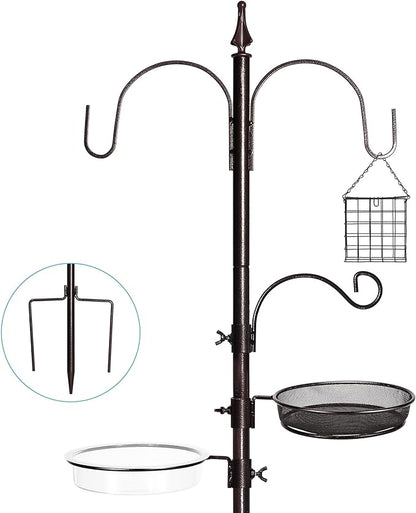 YINGYM Bird Feeder Stand Pole,77 Inch Feeding Station Kit for Outside, Wild Bird Feeder Hanging Kit with Metal Suet, Bird Bath and Mesh Tray, 3-Prong Base