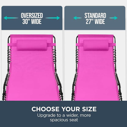 Best Choice Products Extra Wide Patio Chaise Lounge Chair, Portable Outdoor Folding Recliner for Lawn, w/ 8 Positions, Handles, 440lb Capacity - Hot Pink