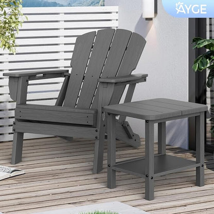 Ayge 17.7" Double Outdoor Side Table, Rectangular HDPE Adirondack End Table for Patio, Lawn, Pool, Garden, Backyard，Grey