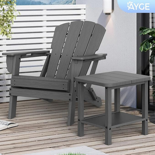Ayge 17.7" Double Outdoor Side Table, Rectangular HDPE Adirondack End Table for Patio, Lawn, Pool, Garden, Backyard，Grey