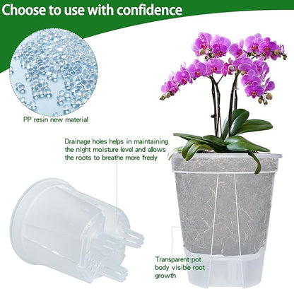 Cdd's Path 6-Pack Bare Root Planter Self Watering Pots Set with Holes for Indoor/Outdoor Plants, 2 Each of 5, 6 and 7 Inch Planter Pot with Watering Hole/Reservoir and Air Pipes, Clear