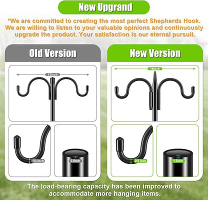 Gtongoko Bird Feeder Pole for Outdoors Heavy Duty, 63 Inch Double Shepherds Hook with 5-Prong Stable Base, 5/8 Inch Thick Hummingbird Feeder Stand for Hanging Plants, Lanterns, 1 Pack
