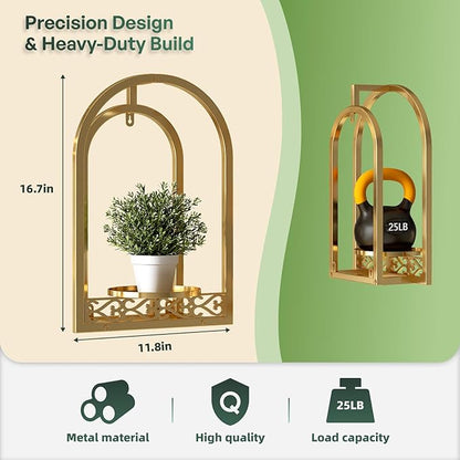 Wall Hanging Planters, Modern Iron Frame for Indoor/Outdoor Plants, Stylish Decor for Living Room, Garden, Patio 3 Pack Gold（No Light）