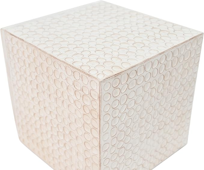 Christopher Knight Home Jeanie Outdoor Side Table Lightweight Concrete, Patio End Table Cube, MGO Fluted Coffee Table for Outside, Garden, Backyard, Poolside Accent Table, White Wash