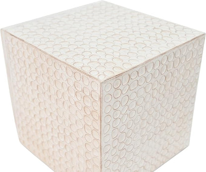 Christopher Knight Home Jeanie Outdoor Side Table Lightweight Concrete, Patio End Table Cube, MGO Fluted Coffee Table for Outside, Garden, Backyard, Poolside Accent Table, White Wash