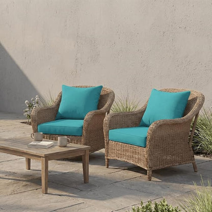 PatioGlow Outdoor Seat Cushion Set, 24" x 24" x 3.5", Set of 2, Water-Resistant & Fadeness Patio Furniture Cushions with Removable Cover & Ties, Thick Deep Seating Pads for Outside Sofa Couch, Teal