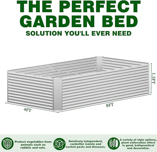 2 Pcs 8 x 4 FT Galvanized Steel Raised Garden Bed, Oversized Metal Planter Box for Outdoor Planting, Rust-Resistant Structure for Long-Term Use