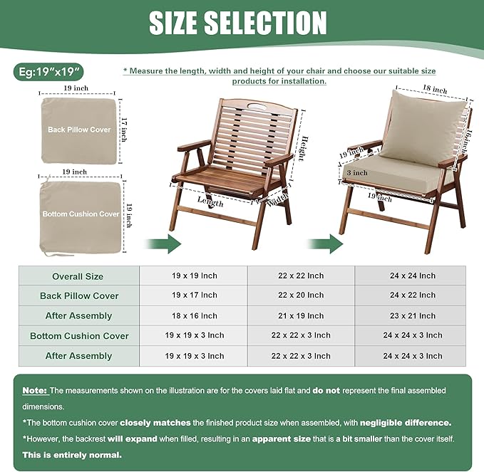 Outdoor Chair Cushion Weather Resistant, Backrest and Seat Cushion Set for Patio Furniture with Waterproof Removable Cover, 19 x 19 Inch, Cream, Set of 4