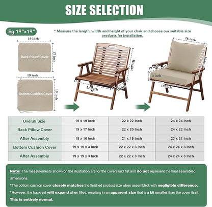 Patio Chair Cushions 22 x 22 Inch, Water Resistant Backrest Pillow and Seat Cushion Set for Outdoor Furniture, Sectional Sofa Cushion Replacments, Cream, Set of 2