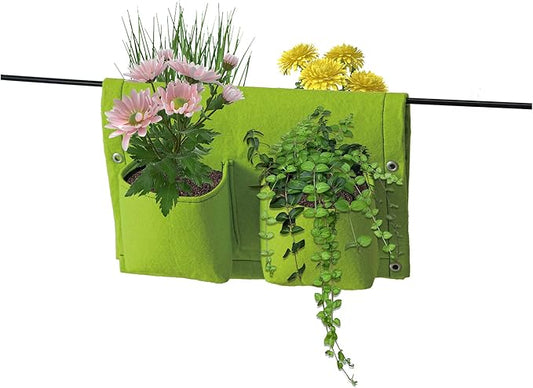 VegTrug Balcony Planter, 4-Pocket Rail Planter, Planter with Lined Surface for Moisture Retention, Versatile and Convenient, 16.54" x 22.83" x 3.94", Lime Green